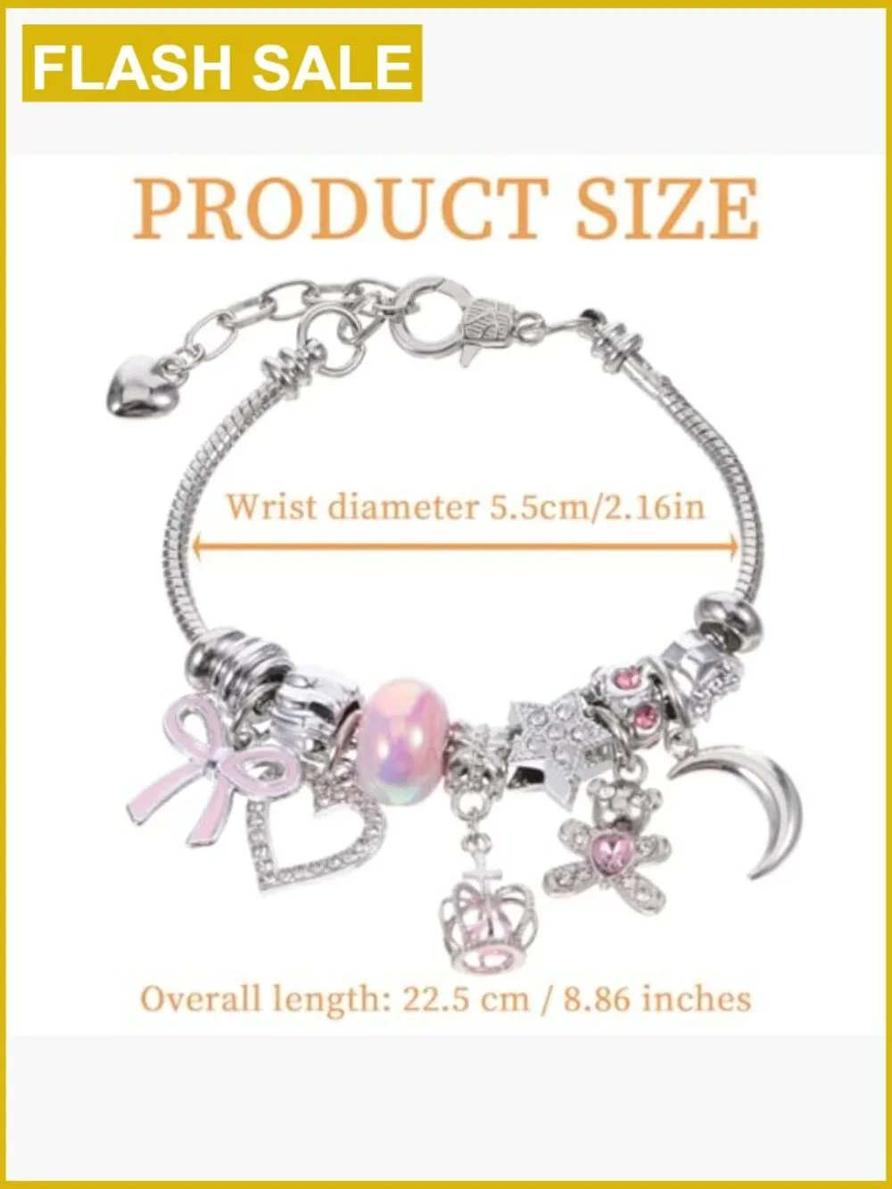 Adjustable Charm Bracelet with Heart Moon Bear Pendant
